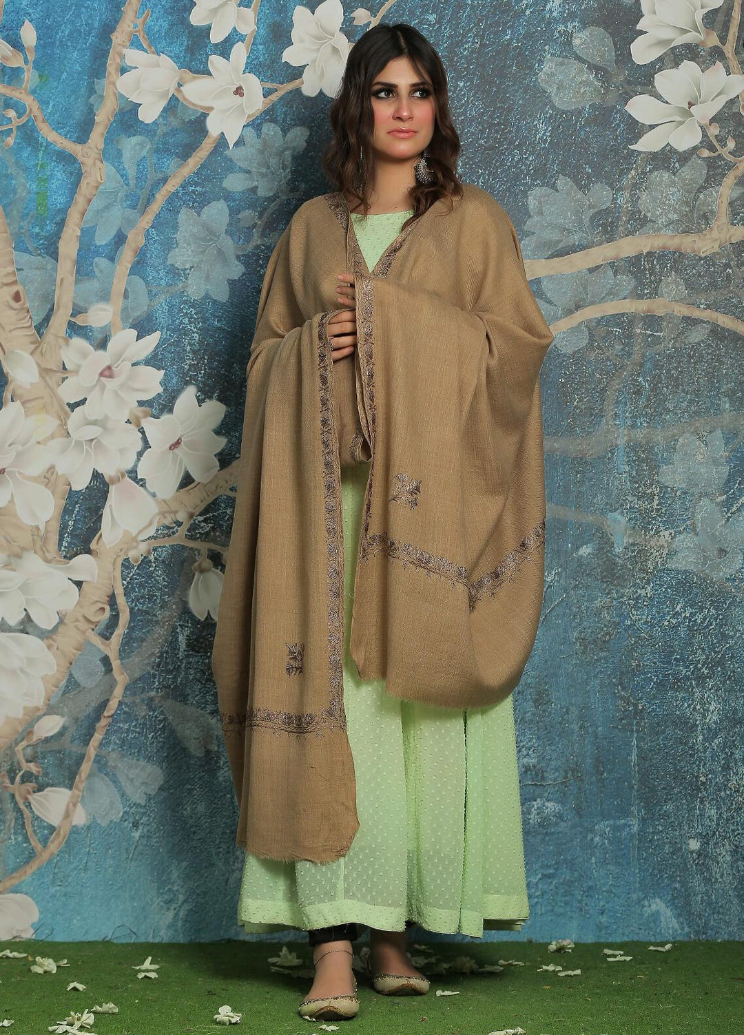 Sanaulla Exclusive Range  Pashmina  Shawl SU21PP AKP-39 Brown-5 - Pure Pashmina Shawls