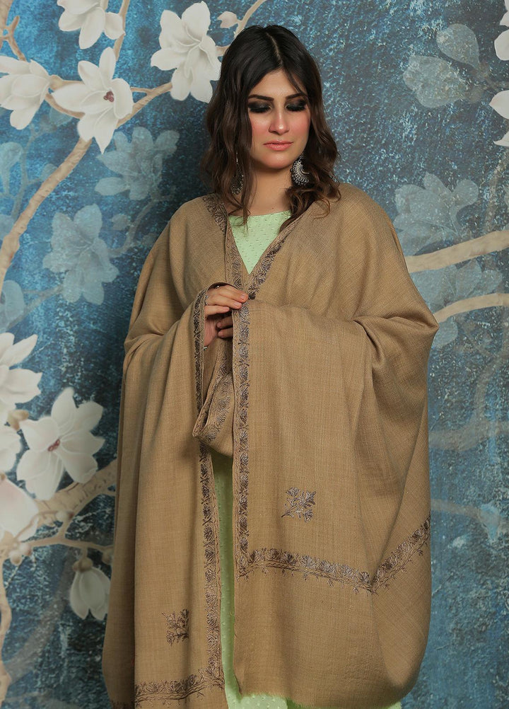 Sanaulla Exclusive Range  Pashmina  Shawl SU21PP AKP-39 Brown-5 - Pure Pashmina Shawls