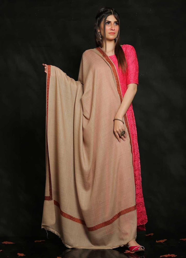 Sanaulla Exclusive Range Embroidered Pashmina  Shawl AKP-04 Beige-2 - Pashmina Shawls
