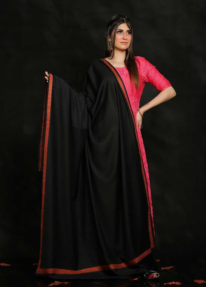 Sanaulla Exclusive Range Embroidered Pashmina  Shawl AKP-04 Black - Pashmina Shawls