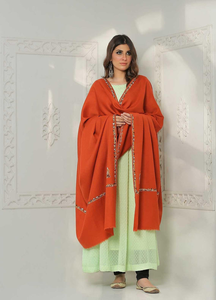 Sanaulla Exclusive Range Embroidered Pashmina  Shawl AKP-05 Orange - Pashmina Shawls