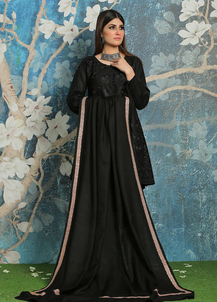 Sanaulla Exclusive Range Embroidered Pashmina  Shawl AKP-07 Black-1 - Pashmina Shawls