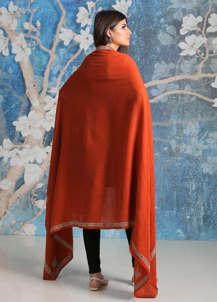 Sanaulla Exclusive Range Embroidered Pashmina  Shawl SU21PP AKP-07 Orange - Pure Pashmina Shawls
