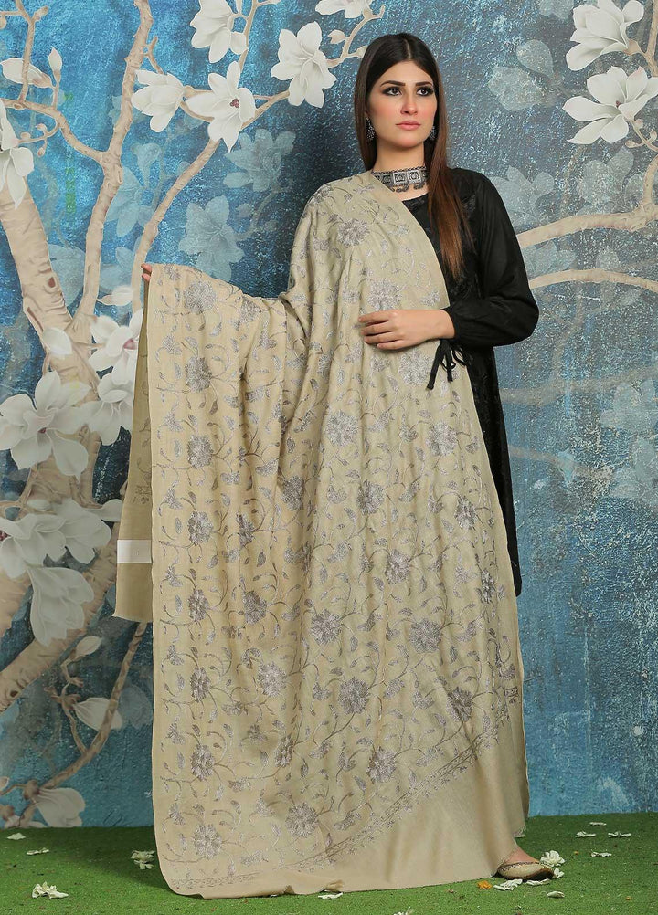 Sanaulla Exclusive Range Embroidered Pashmina  Shawl AKP-10 Beige-6 - Pashmina Shawls