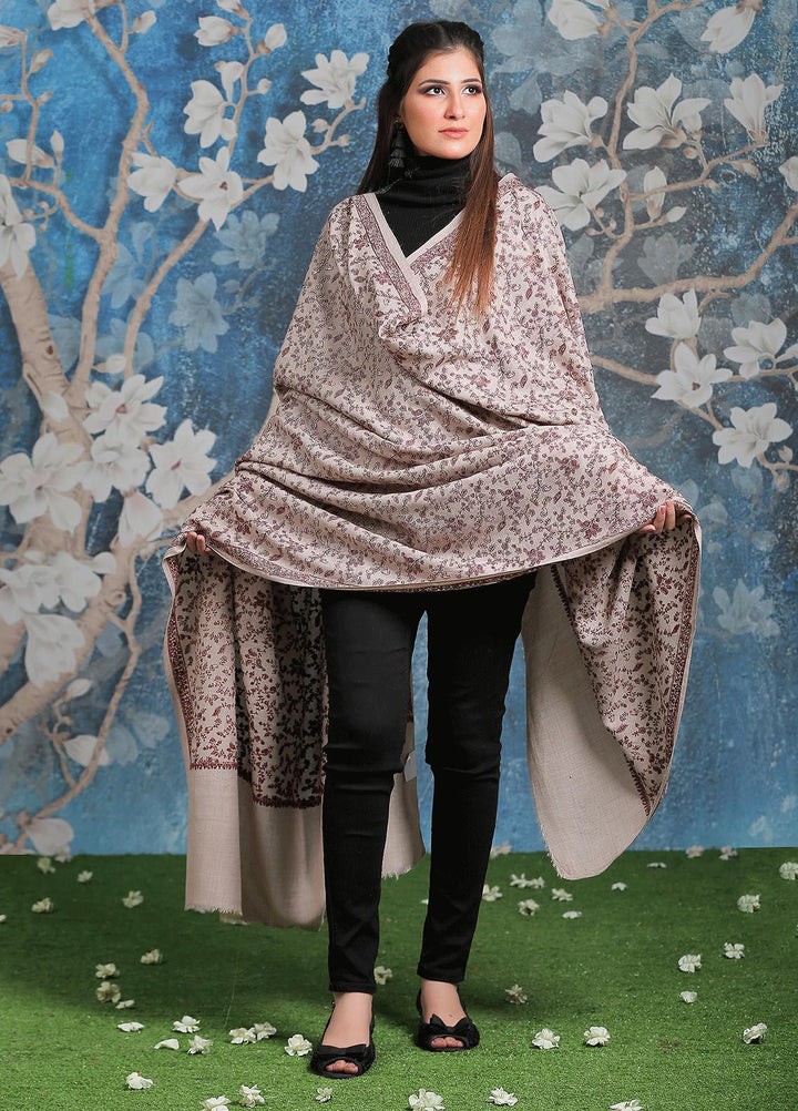 Sanaulla Exclusive Range Embroidered Pashmina  Shawl AKP-11 Grey-2 - Pashmina Shawls