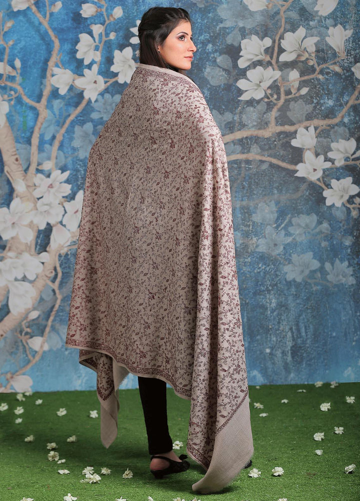 Sanaulla Exclusive Range Embroidered Pashmina  Shawl AKP-11 Grey-2 - Pashmina Shawls