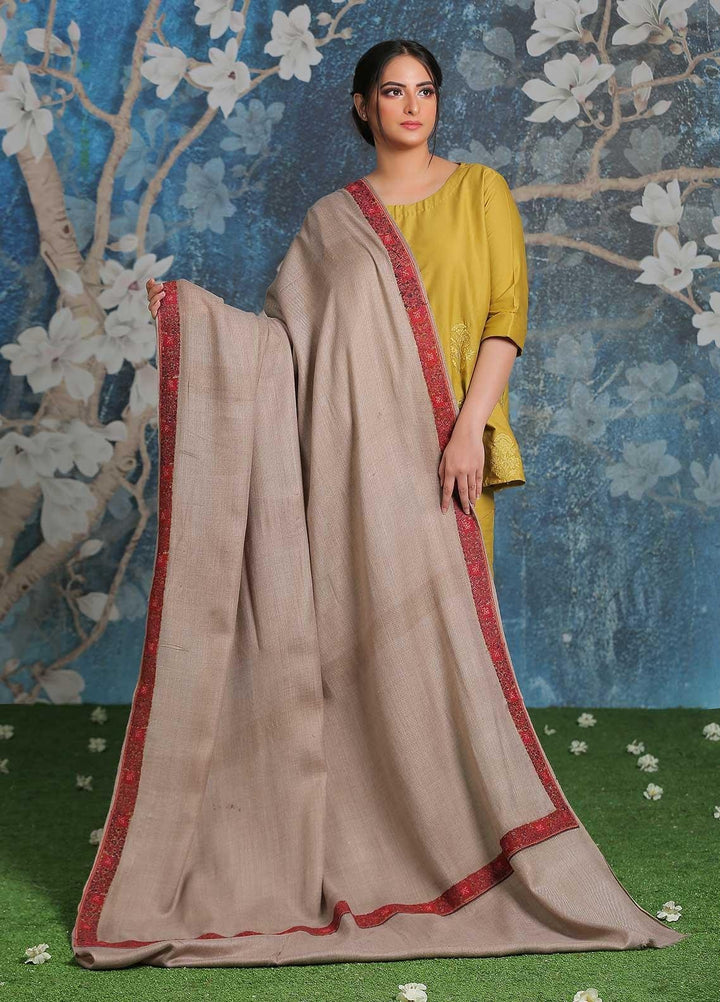 Sanaulla Exclusive Range Embroidered Pashmina  Shawl AKP-13 Brown - Pashmina Shawls