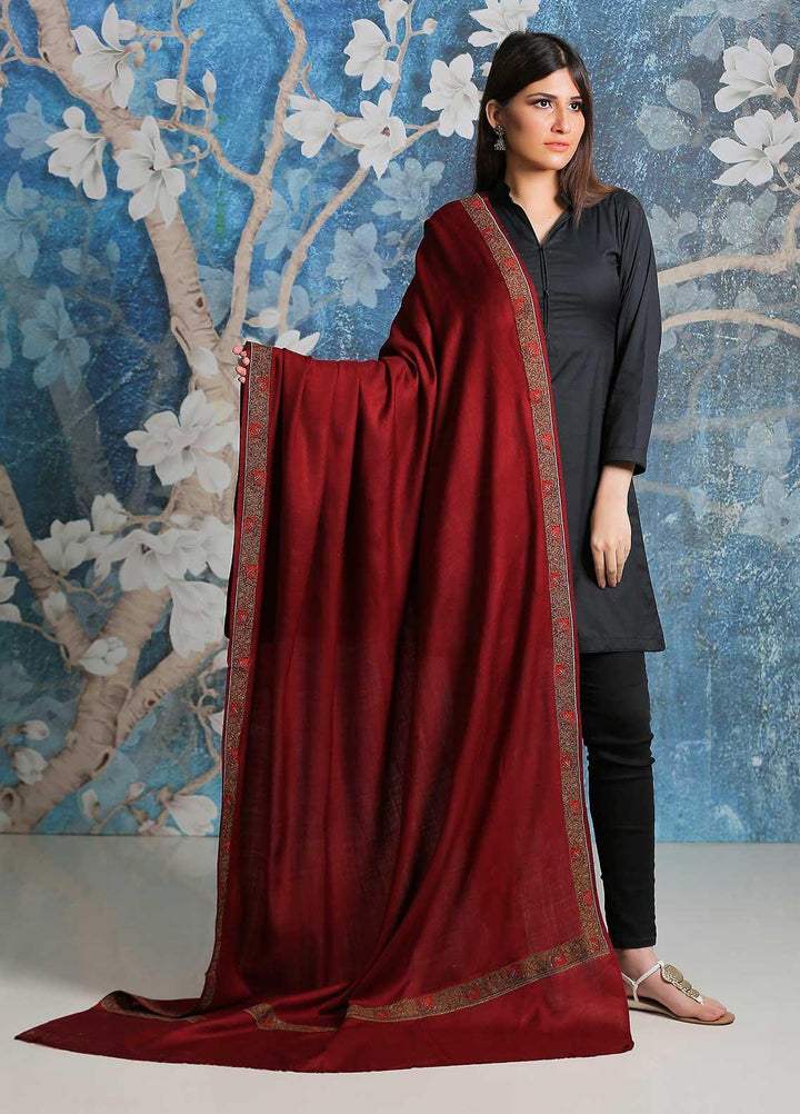 Sanaulla Exclusive Range  Pashmina  Shawl SU21PP AKP-13 Maroon-1 - Pure Pashmina Shawls