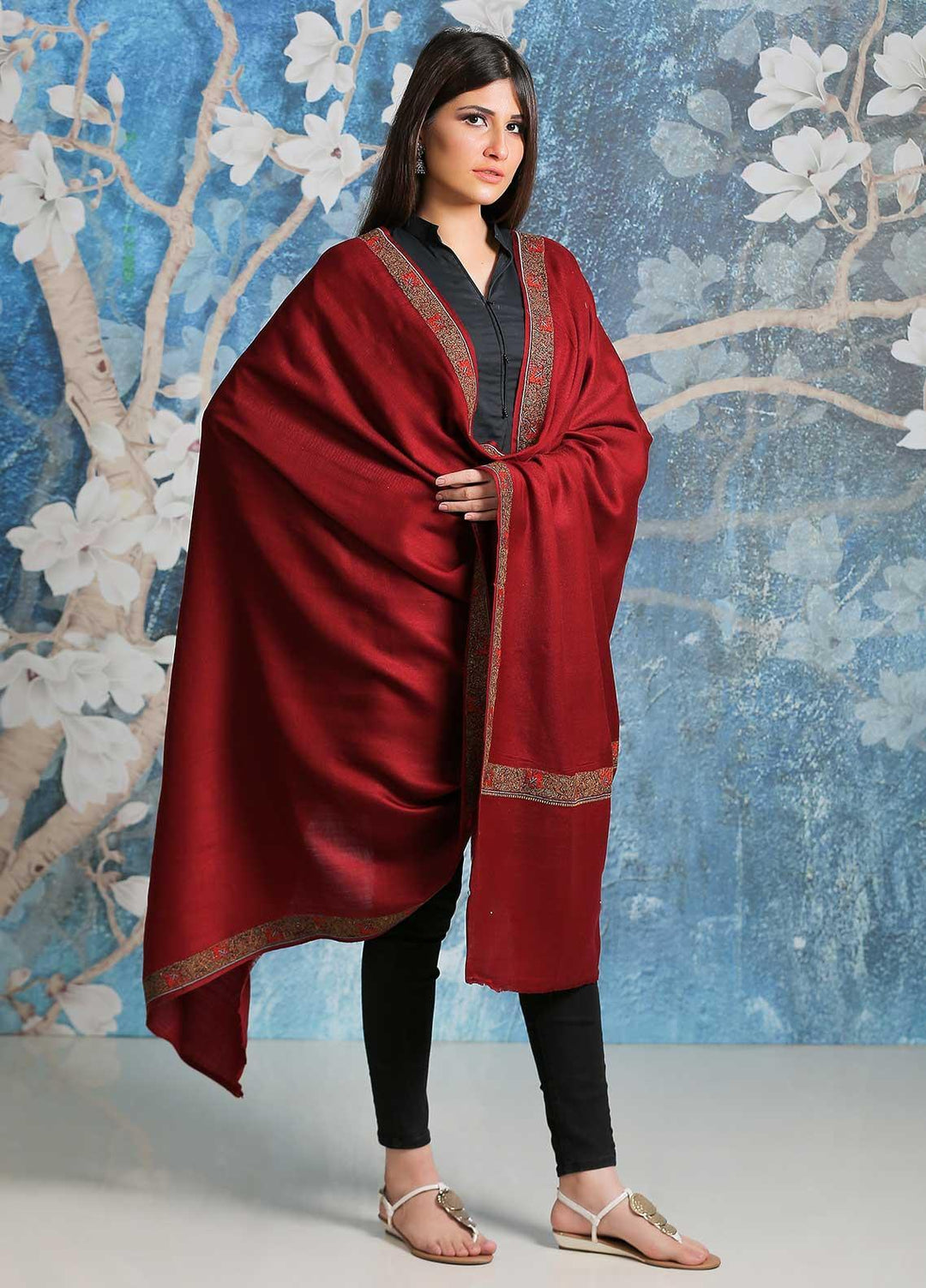 Sanaulla Exclusive Range  Pashmina  Shawl SU21PP AKP-13 Maroon-1 - Pure Pashmina Shawls