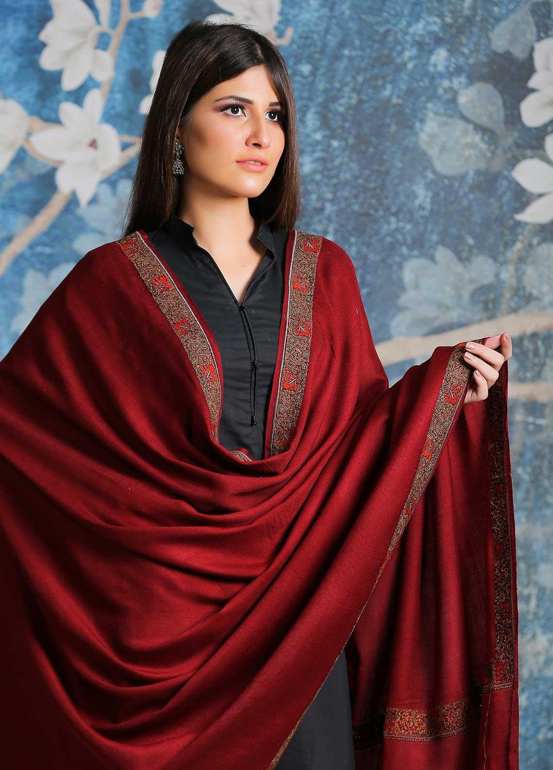 Sanaulla Exclusive Range  Pashmina  Shawl SU21PP AKP-13 Maroon-1 - Pure Pashmina Shawls