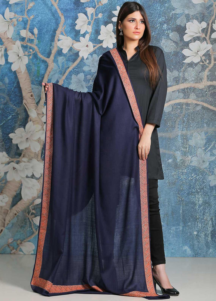 Sanaulla Exclusive Range  Pashmina  Shawl SU21PP AKP-15 Blue - Pure Pashmina Shawls