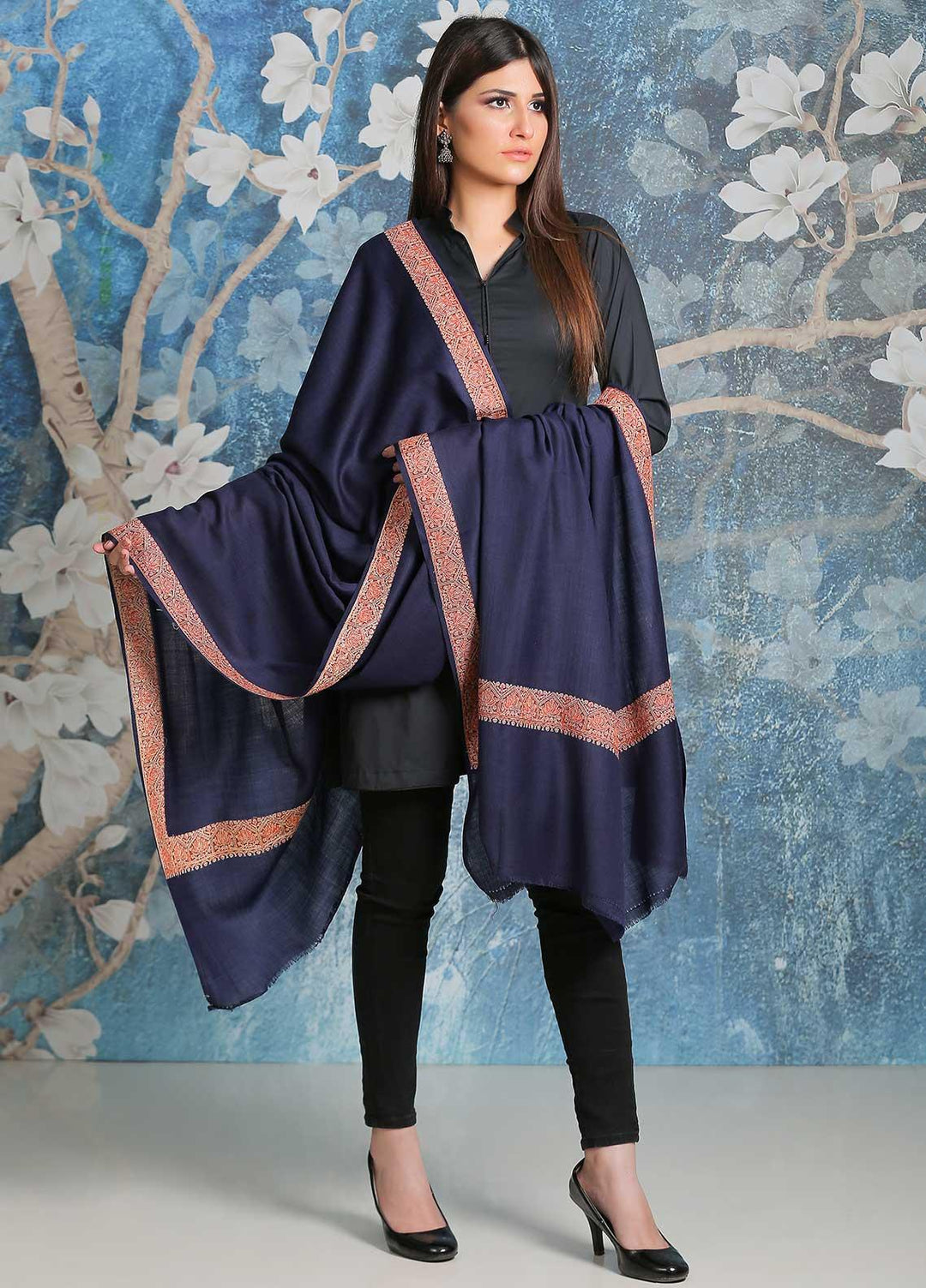 Sanaulla Exclusive Range  Pashmina  Shawl SU21PP AKP-15 Blue - Pure Pashmina Shawls