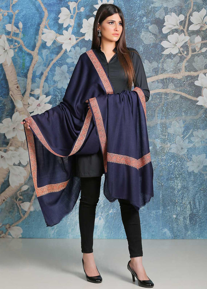 Sanaulla Exclusive Range  Pashmina  Shawl SU21PP AKP-15 Blue - Pure Pashmina Shawls