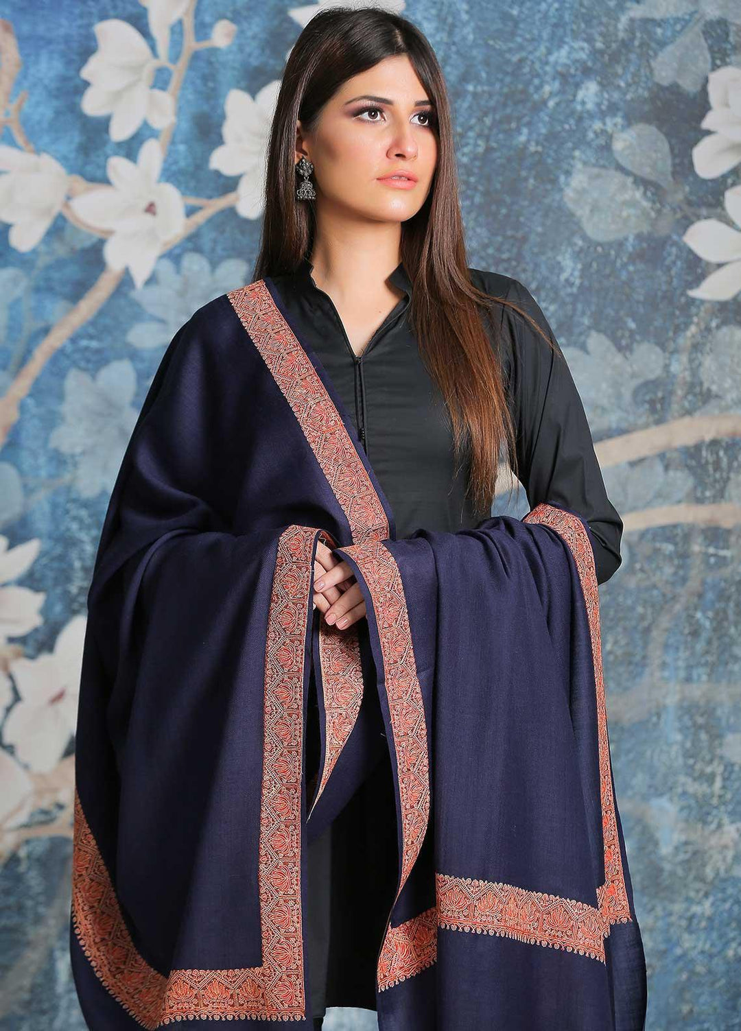 Sanaulla Exclusive Range  Pashmina  Shawl SU21PP AKP-15 Blue - Pure Pashmina Shawls