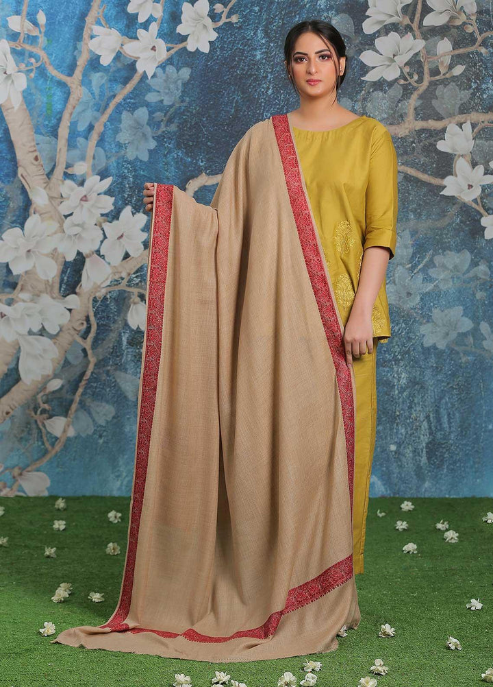 Sanaulla Exclusive Range Embroidered Pashmina  Shawl AKP-16 Fawn-4 - Pashmina Shawls