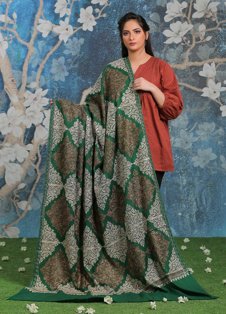 Sanaulla Exclusive Range Embroidered Pashmina  Shawl SU21PP AKP-16 Green - Pure Pashmina Shawls