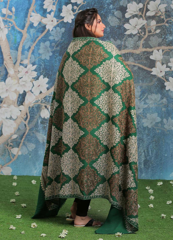 Sanaulla Exclusive Range Embroidered Pashmina  Shawl SU21PP AKP-16 Green - Pure Pashmina Shawls