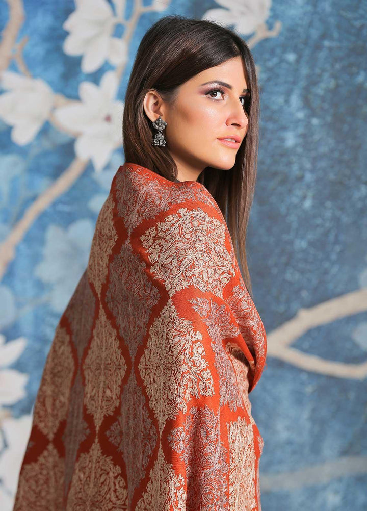Sanaulla Exclusive Range Embroidered Pashmina  Shawl SU21PP AKP-16 orange - Pure Pashmina Shawls