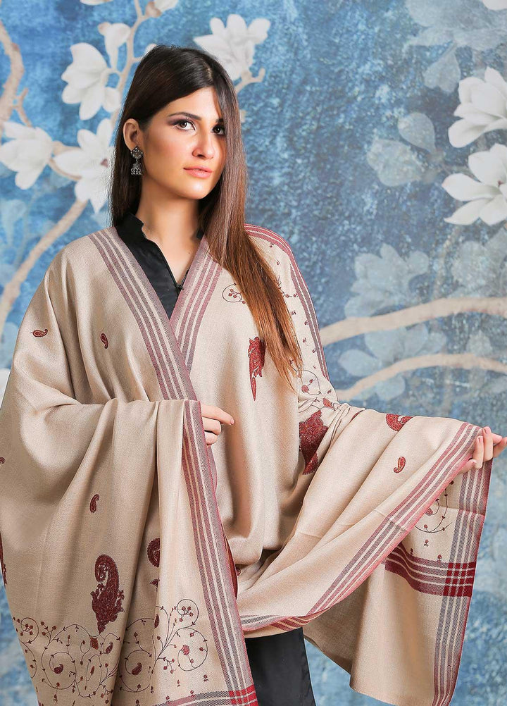 Sanaulla Exclusive Range Embroidered Pashmina  Shawl SU21PP AKP-17 Fawn-1 - Pure Pashmina Shawls