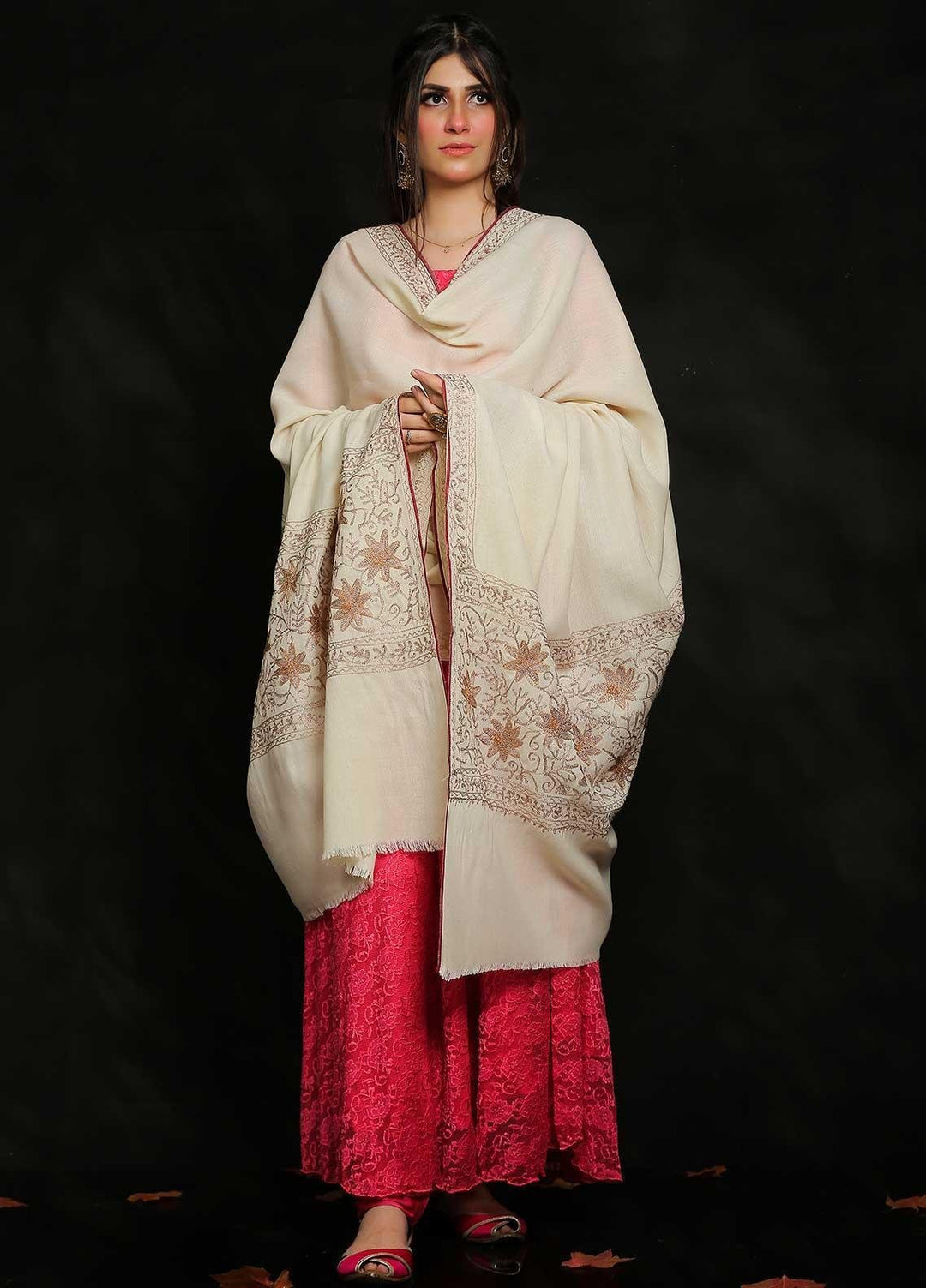 Sanaulla Exclusive Range Embroidered Pashmina  Shawl MIR-832-Mix - Pashmina Shawls