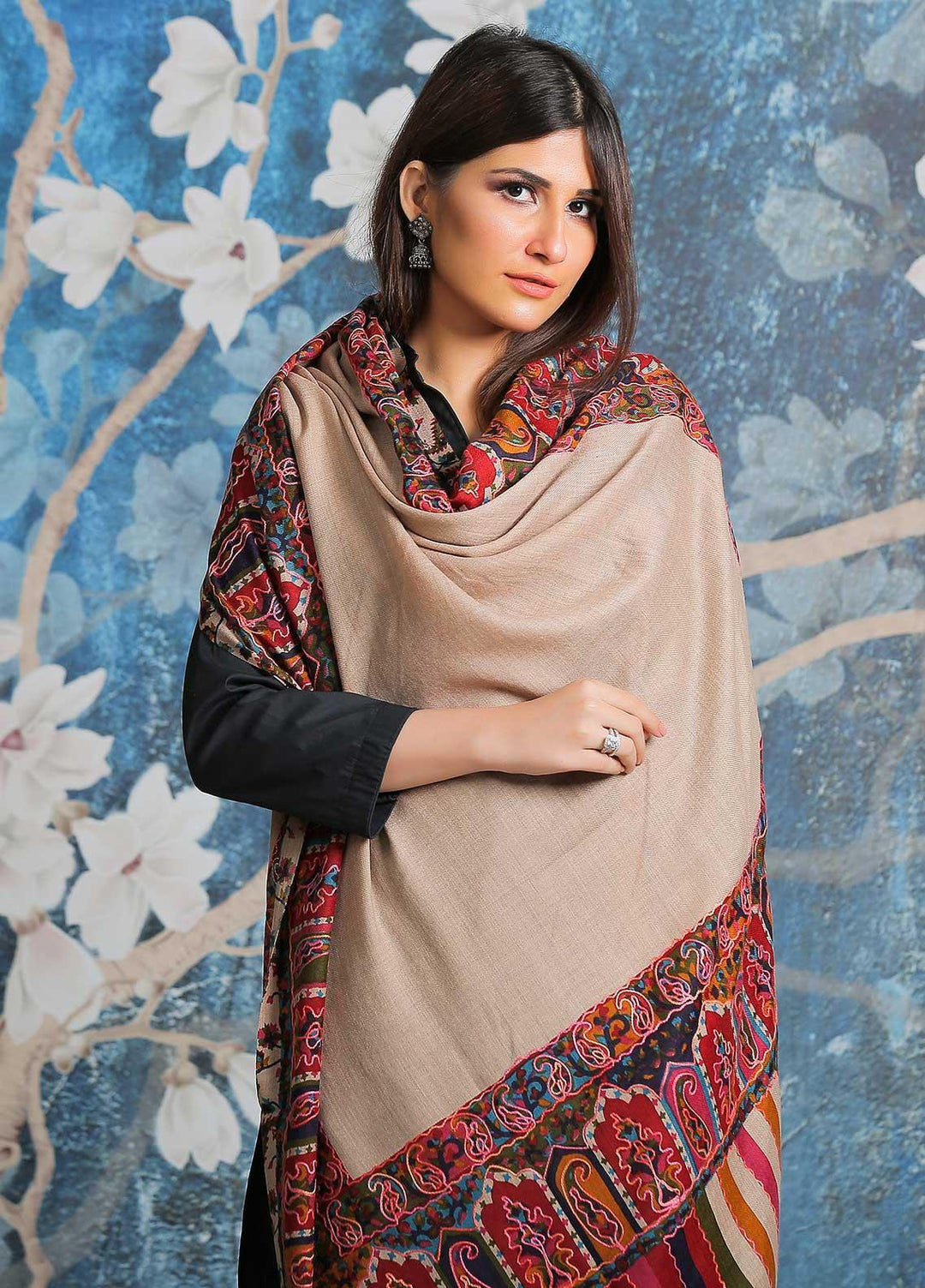 Sanaulla Exclusive Range Embroidered Pashmina  Shawl SU21PP AKP-19 Multi-1 - Pure Pashmina Shawls