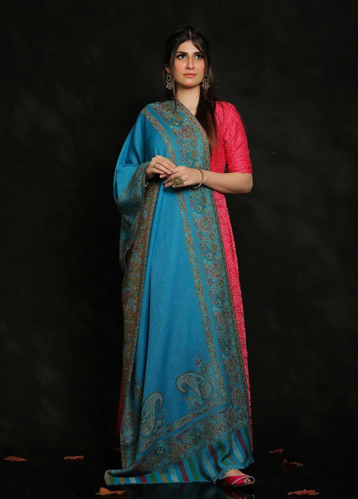 Sanaulla Exclusive Range Embroidered Pashmina  Shawl AKP-199 S/Green - Pashmina Shawls