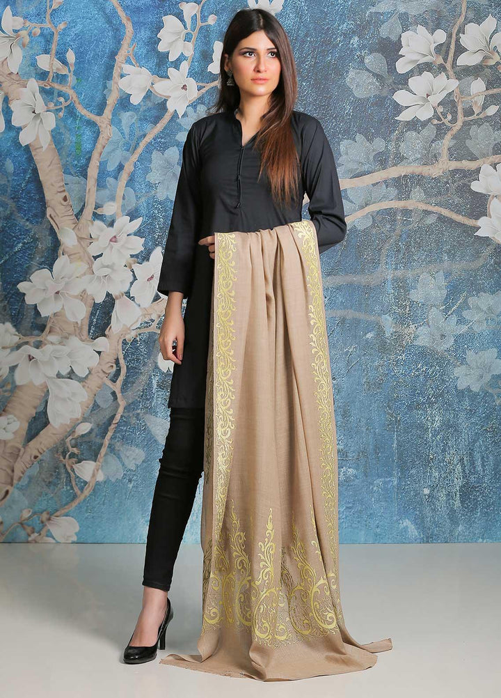 Sanaulla Exclusive Range Embroidered Pashmina  Shawl SU21PP AKP-20 Fawn - Pure Pashmina Shawls