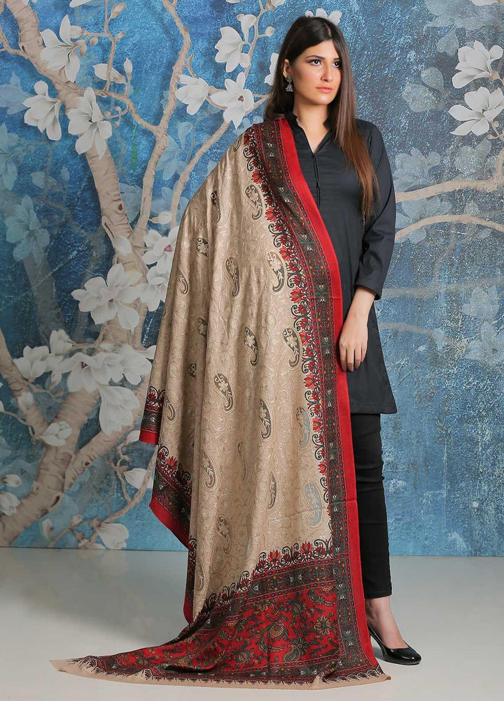 Sanaulla Exclusive Range Embroidered Pashmina  Shawl SU21PP AKP-21 Fawn-1 - Pure Pashmina Shawls