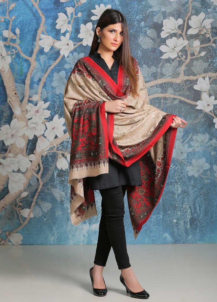 Sanaulla Exclusive Range Embroidered Pashmina  Shawl SU21PP AKP-21 Fawn-1 - Pure Pashmina Shawls