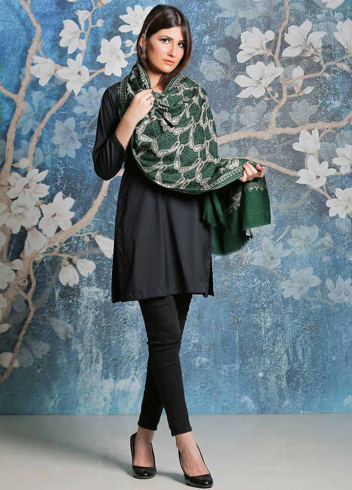 Sanaulla Exclusive Range Embroidered Pashmina  Shawl SU21PP AKP-23 Green - Pure Pashmina Shawls
