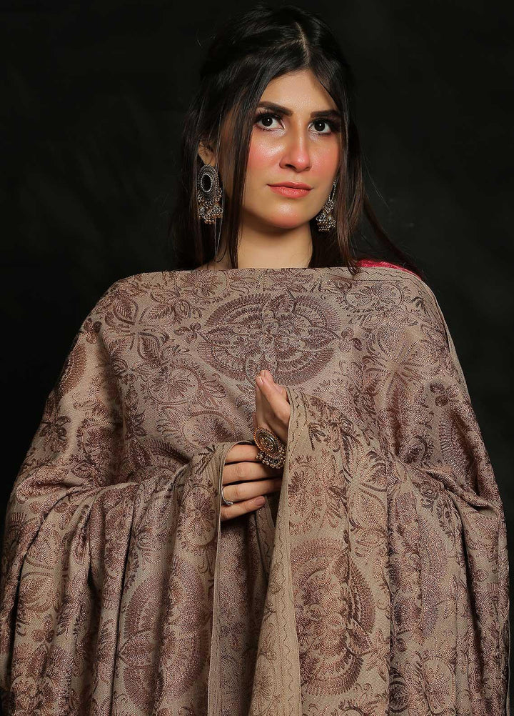 Sanaulla Exclusive Range Embroidered Pashmina  Shawl AKP-25 Brown-2 - Pashmina Shawls
