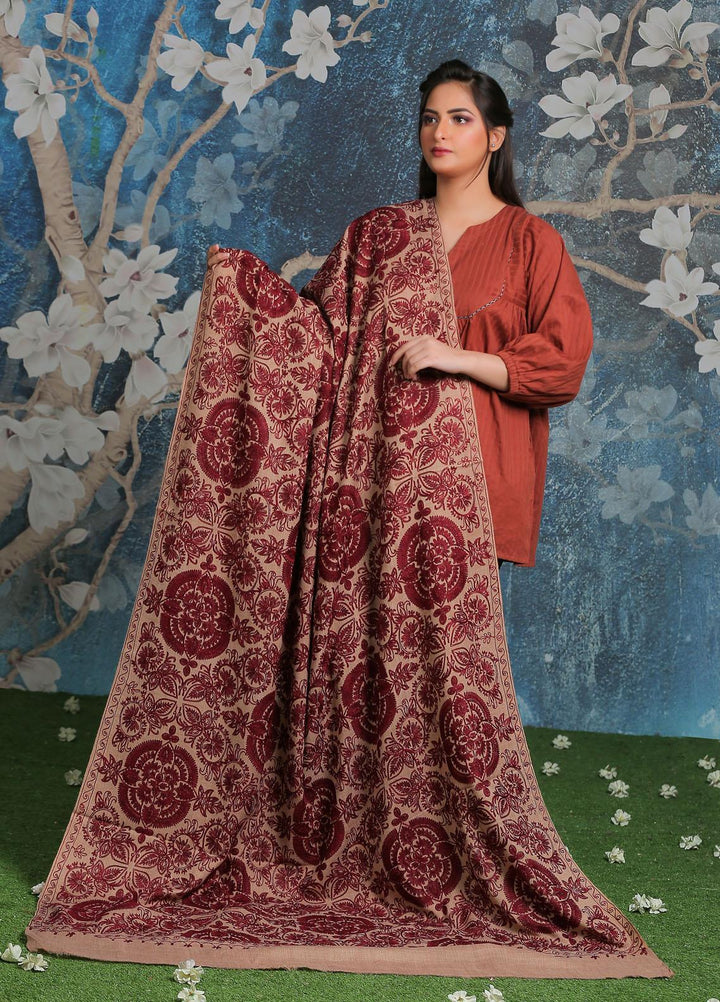 Sanaulla Exclusive Range Embroidered Pashmina  Shawl SU21PP AKP-25 Brown-4 - Pure Pashmina Shawls