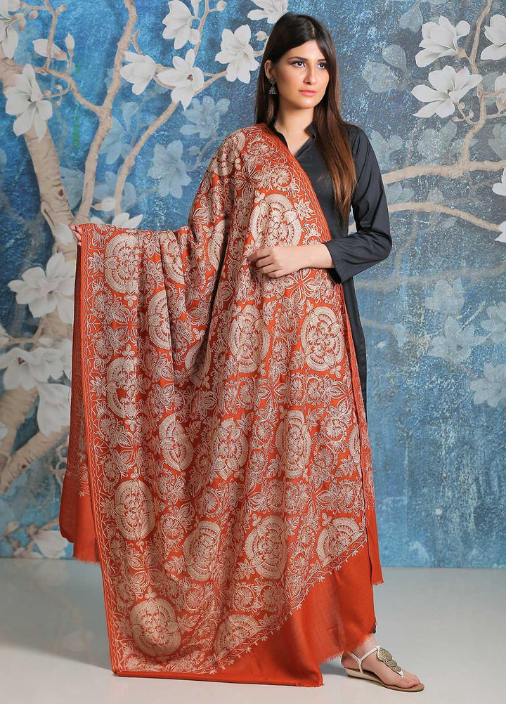 Sanaulla Exclusive Range Embroidered Pashmina  Shawl SU21PP AKP-25 Orange - Pure Pashmina Shawls