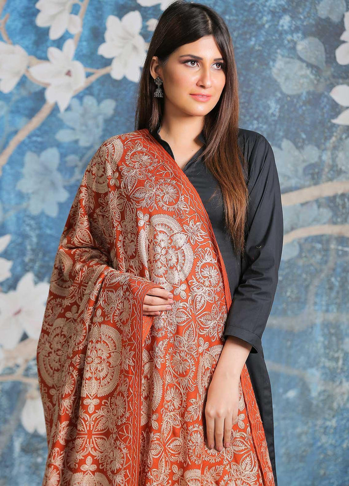 Sanaulla Exclusive Range Embroidered Pashmina  Shawl SU21PP AKP-25 Orange - Pure Pashmina Shawls