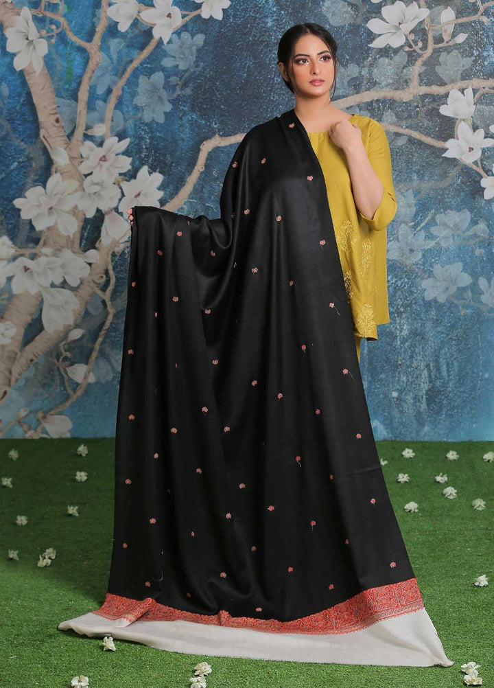 Sanaulla Exclusive Range Embroidered Pashmina  Shawl AKP-26 Black-2 - Pashmina Shawls