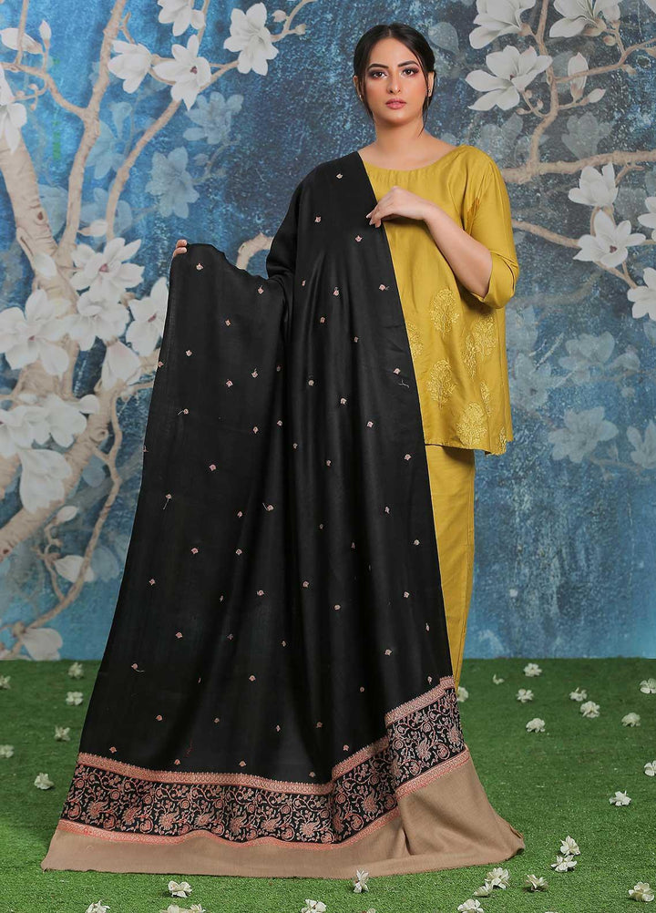 Sanaulla Exclusive Range Embroidered Pashmina  Shawl AKP-26 Black-6 - Pashmina Shawls