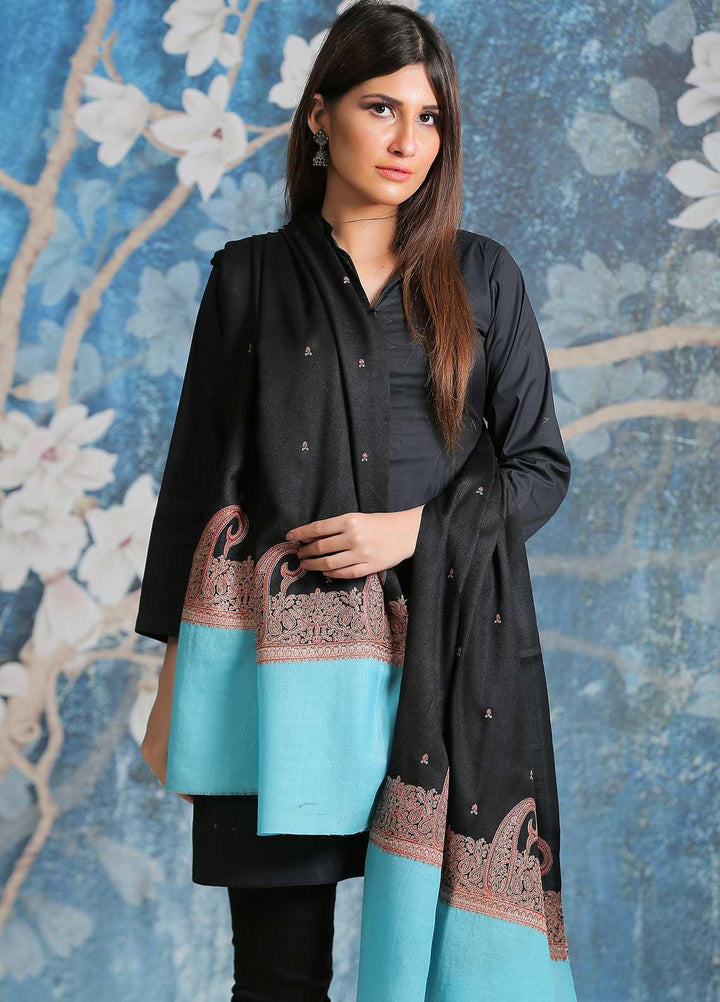 Sanaulla Exclusive Range Embroidered Pashmina  Shawl SU21PP AKP-26 Ferozi - Pure Pashmina Shawls