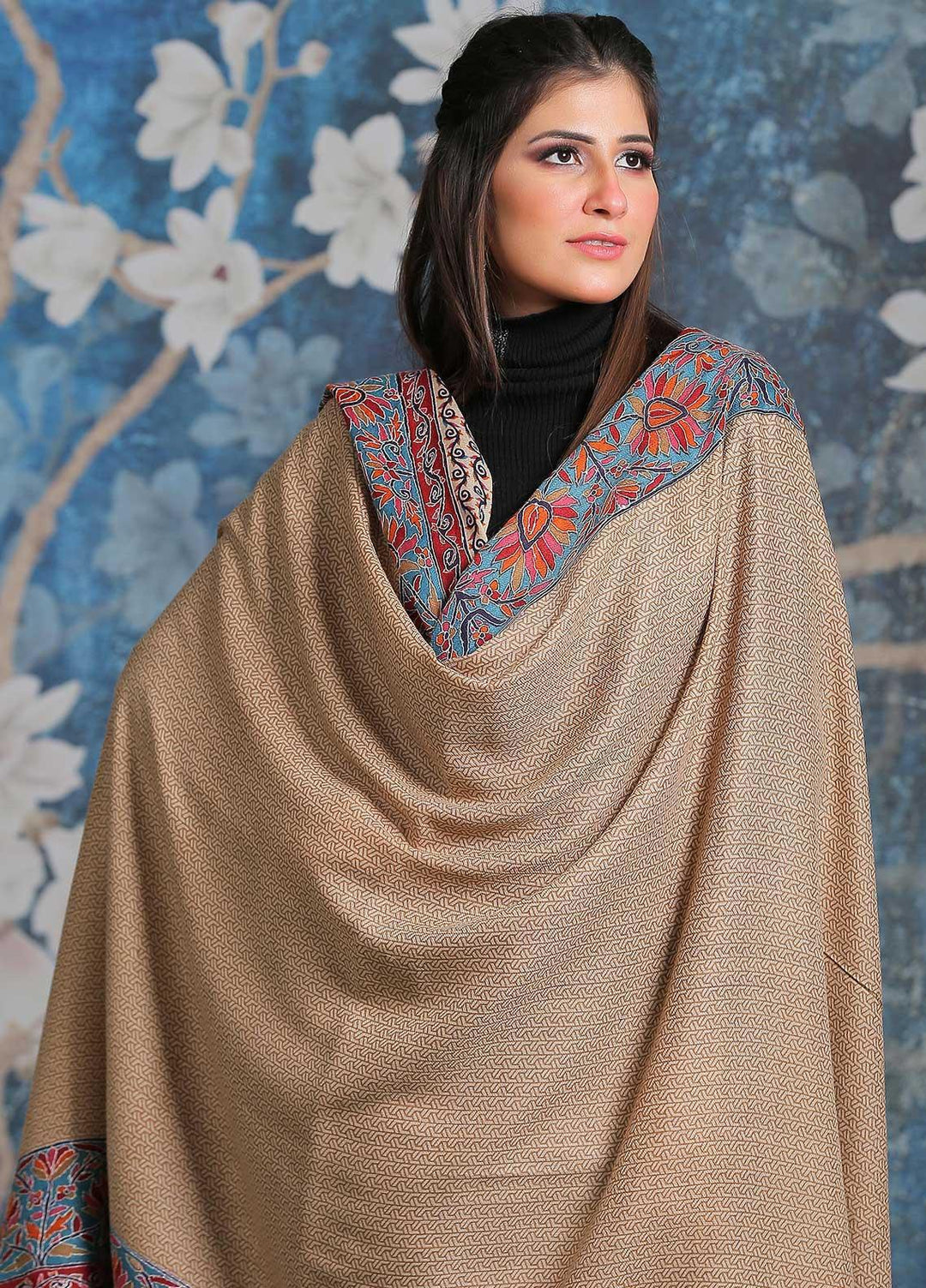 Sanaulla Exclusive Range Embroidered Pashmina  Shawl SU21PP AKP-28 Multi-3 - Pure Pashmina Shawls
