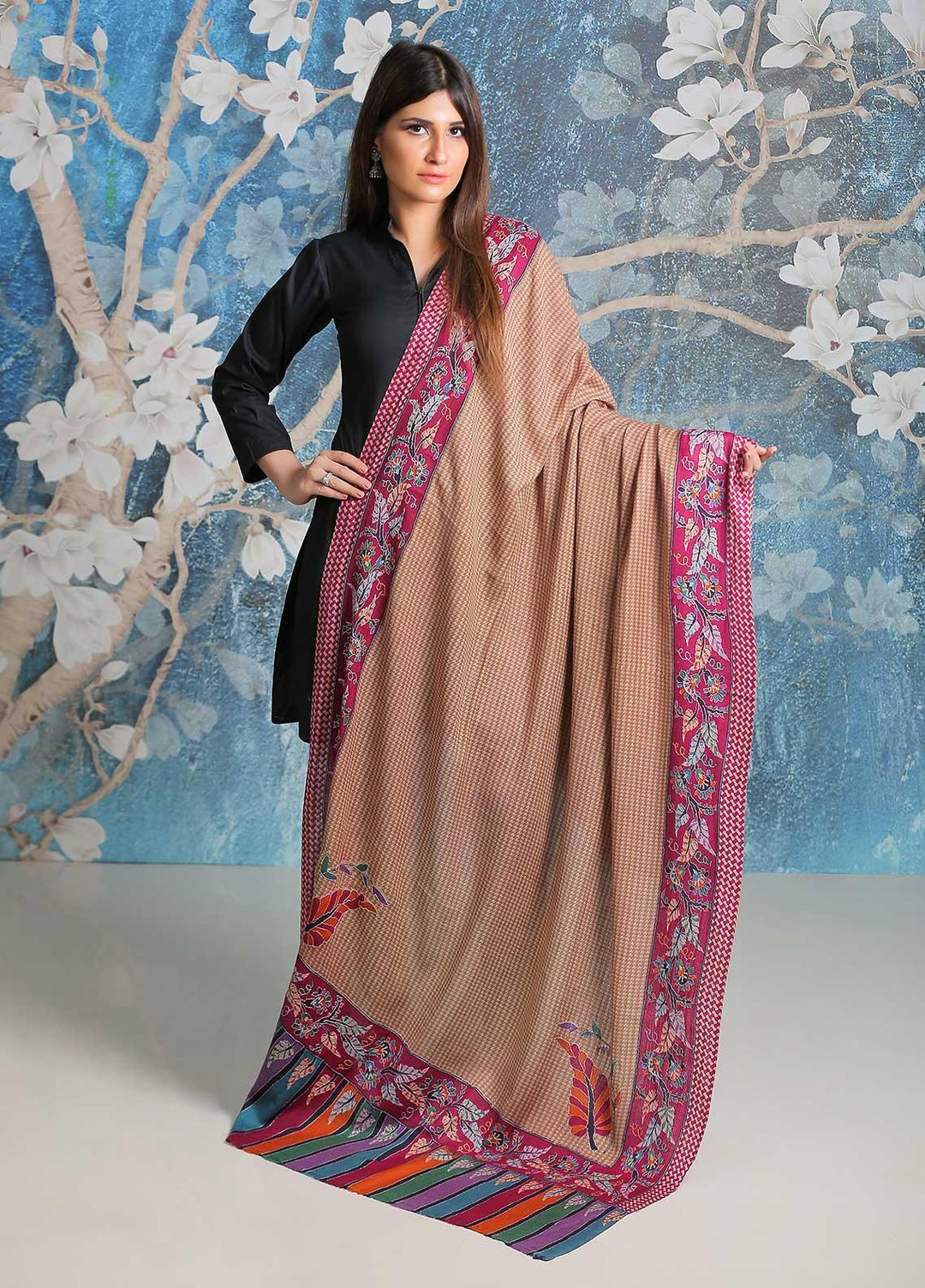 Sanaulla Exclusive Range Embroidered Pashmina  Shawl SU21PP AKP-28 Multi-7 - Pure Pashmina Shawls