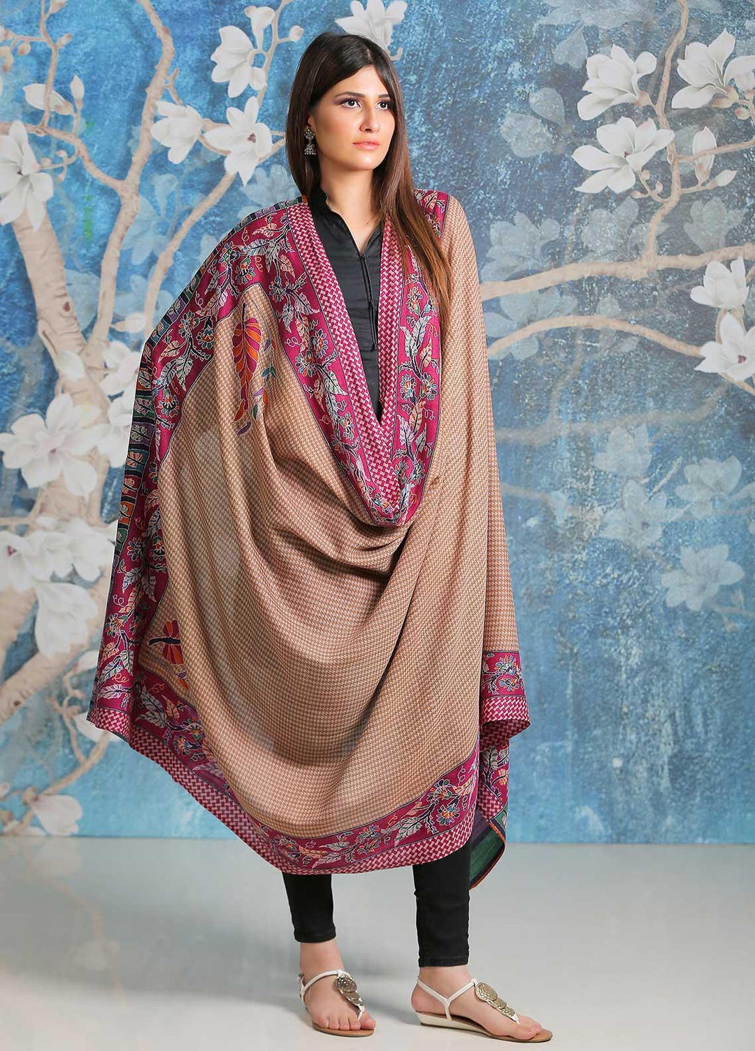 Sanaulla Exclusive Range Embroidered Pashmina  Shawl SU21PP AKP-28 Multi-7 - Pure Pashmina Shawls