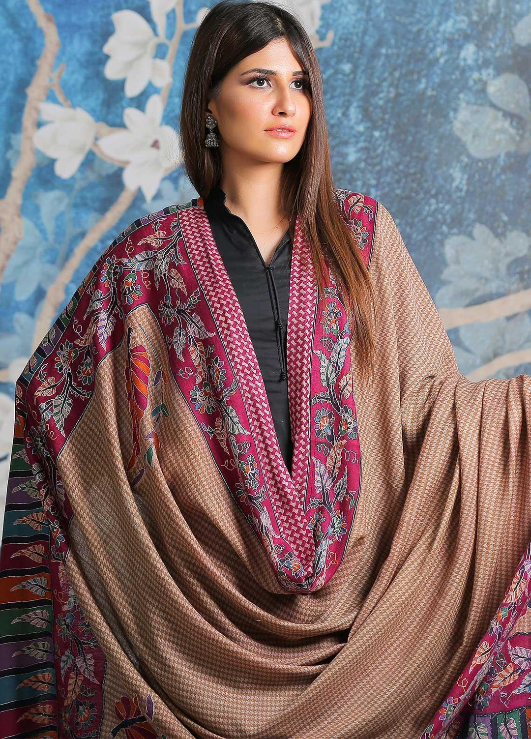 Sanaulla Exclusive Range Embroidered Pashmina  Shawl SU21PP AKP-28 Multi-7 - Pure Pashmina Shawls