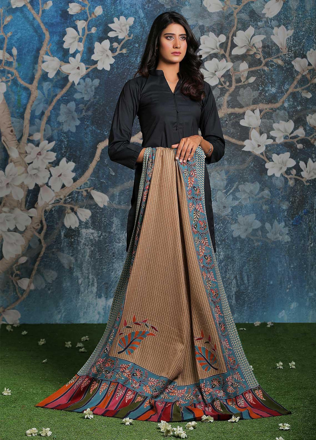 Sanaulla Exclusive Range Embroidered Pashmina  Shawl SU21PP AKP-28 Multi-9 - Pure Pashmina Shawls