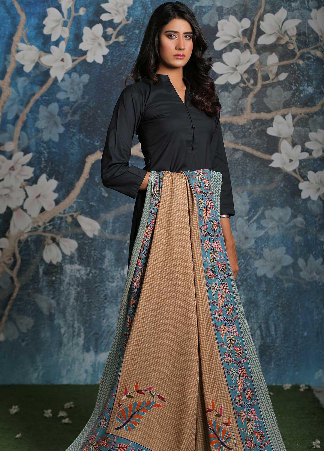Sanaulla Exclusive Range Embroidered Pashmina  Shawl SU21PP AKP-28 Multi-9 - Pure Pashmina Shawls