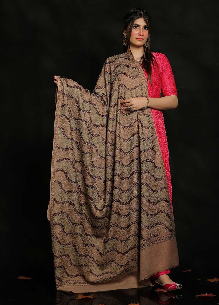 Sanaulla Exclusive Range Embroidered Pashmina  Shawl AKP-31 Brown - Pashmina Shawls