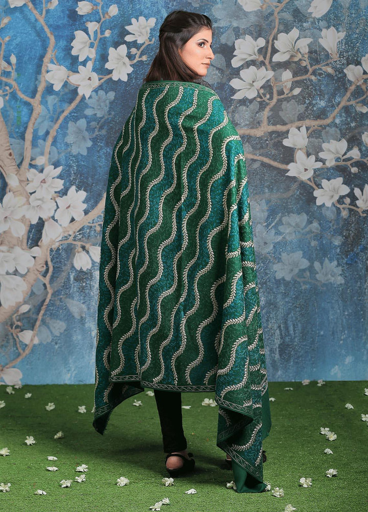 Sanaulla Exclusive Range Embroidered Pashmina  Shawl AKP-31 Green - Pashmina Shawls