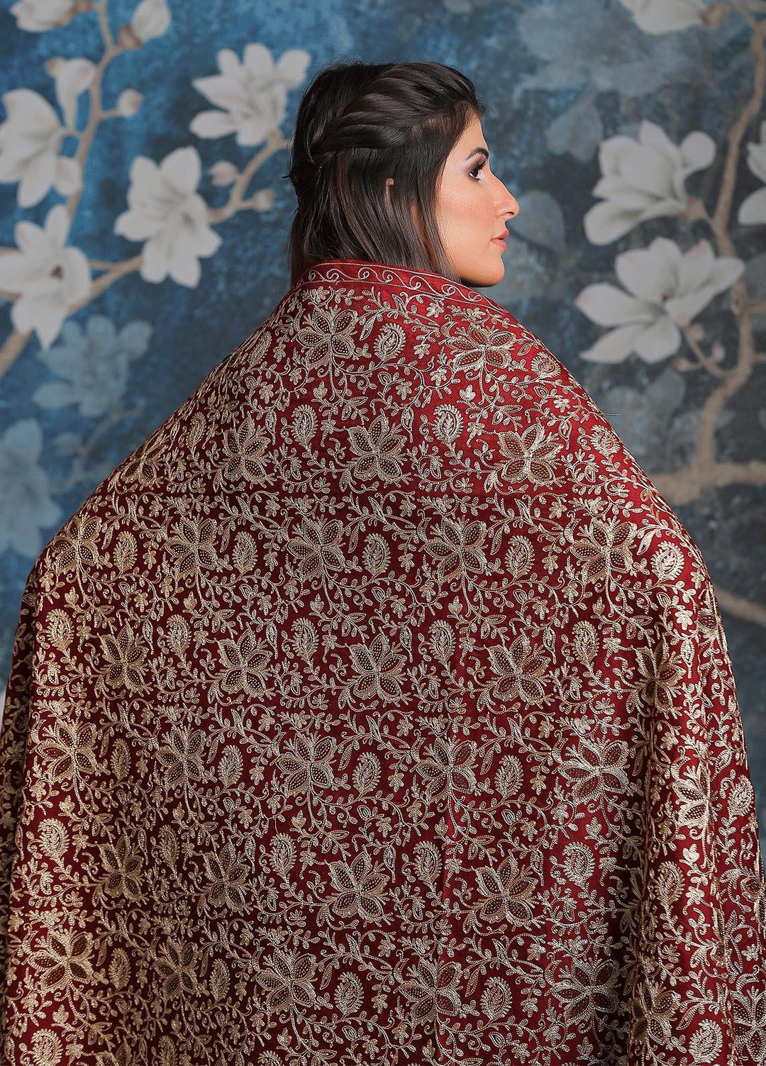 Sanaulla Exclusive Range Embroidered Pashmina  Shawl AKP-33 Maroon - Pashmina Shawls