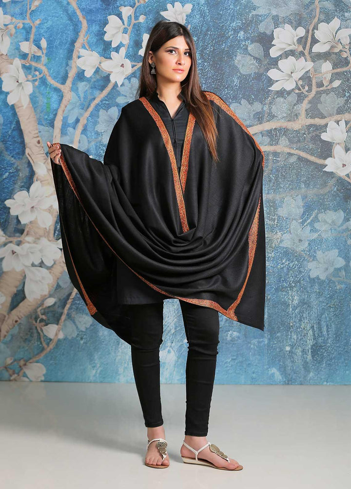 Sanaulla Exclusive Range  Pashmina  Shawl SU21PP AKP-35 Black - Pure Pashmina Shawls