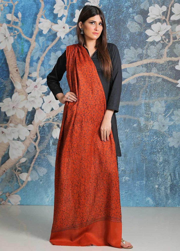 Sanaulla Exclusive Range Embroidered Pashmina  Shawl SU21PP AKP-37 Orange - Pure Pashmina Shawls