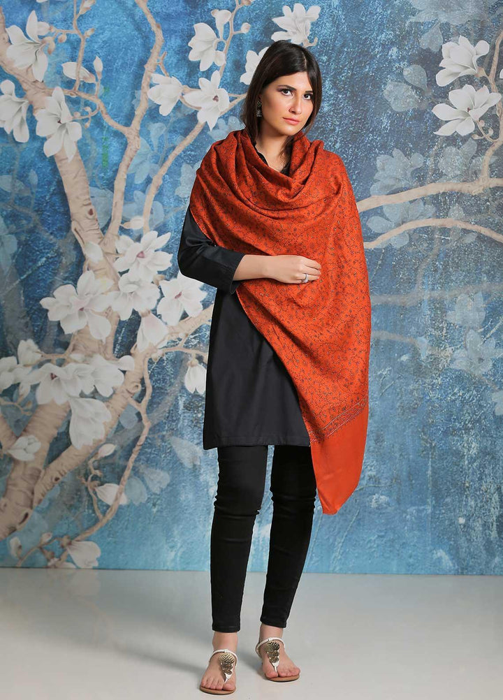 Sanaulla Exclusive Range Embroidered Pashmina  Shawl SU21PP AKP-37 Orange - Pure Pashmina Shawls