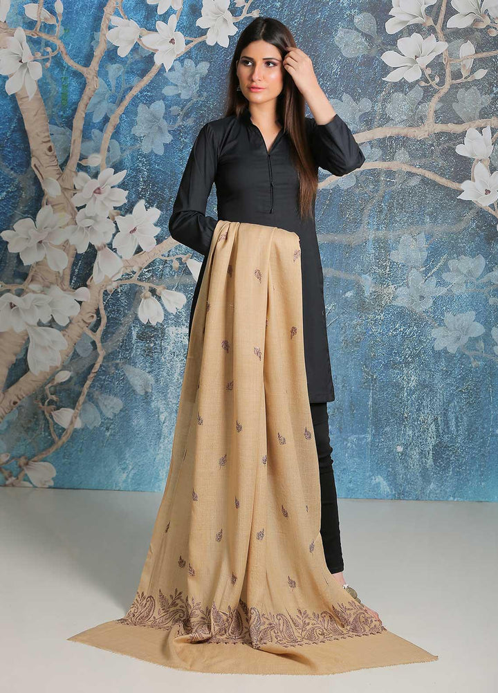 Sanaulla Exclusive Range Embroidered Pashmina  Shawl SU21PP AKP-38 Brown-1 - Pure Pashmina Shawls